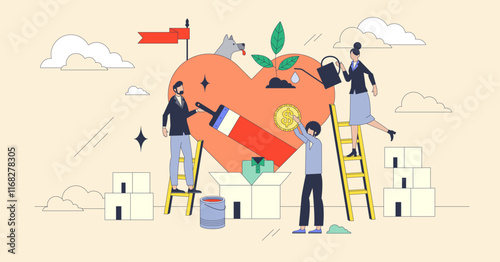 Charity-Neubrutalism features a heart, ladder, and coin, symbolizing growth and support. Neubrutalism style