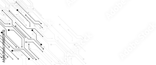 Vector Technology connected white lines and dots with electronics elements on tech bg. Digital technology futuristic internet network speed connection white background. 