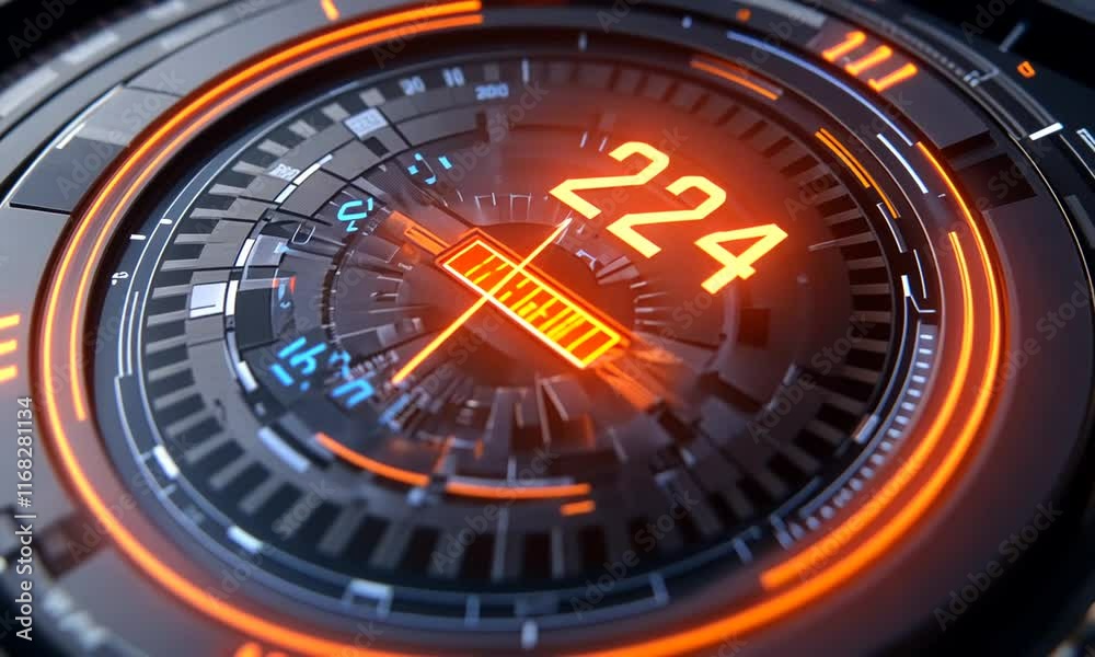Futuristic Digital Display with LED Indicators and Circular Interface Design Showcasing Data in Vibrant Orange and Gray Colors Futuristic Digital Display with LED Indicators and Circular Interface Design Showcasing Data in Vibrant Orange and Gray Colors