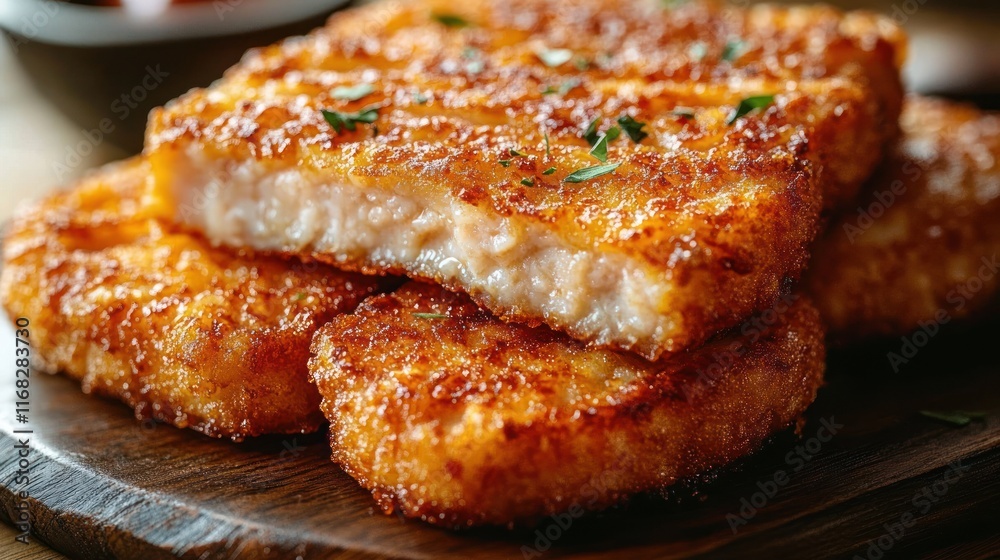 Tasty Japanese Tonkatsu Deep Fried Pork Cutlet on Rustic Wooden Table with Cabbage and Sauce Tasty Japanese Tonkatsu Deep Fried Pork Cutlet on Rustic Wooden Table with Cabbage and Sauce