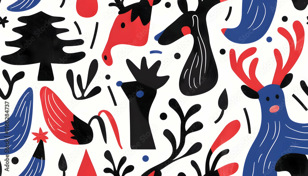 Abstract Winter Illustration Reindeer and Trees Abstract Winter Illustration Reindeer and Trees