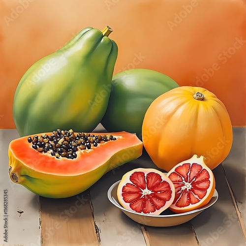 A watercolor painting portrait of fruits