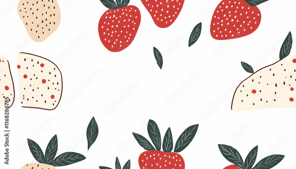 Strawberry Illustration Background, Red and Beige Fruit Pattern Strawberry Illustration Background, Red and Beige Fruit Pattern