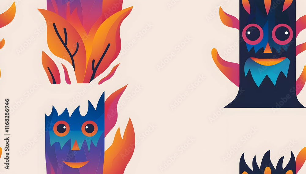 Naklejka premium Abstract Illustration of Fire and Trees