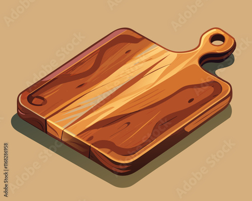 A rustic wooden cutting board with a smooth surface, placed on a soft ivory backdrop