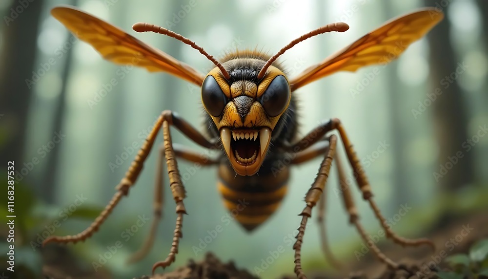 Aggressive Hornet Detailed 3D Render Forest Background Aggressive Hornet Detailed 3D Render Forest Background