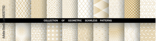 Geometric set of seamless golden and white patterns. Simple vector graphics.