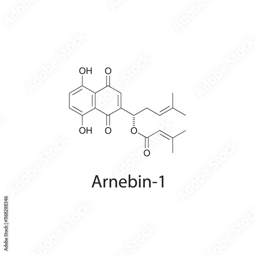 Arnebin-1 skeletal structure diagram.Naphthoquinone compound molecule scientific illustration.