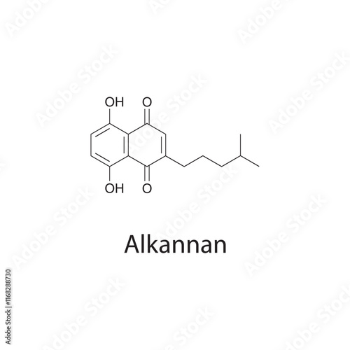 Alkannan skeletal structure diagram.Naphthoquinone compound molecule scientific illustration.