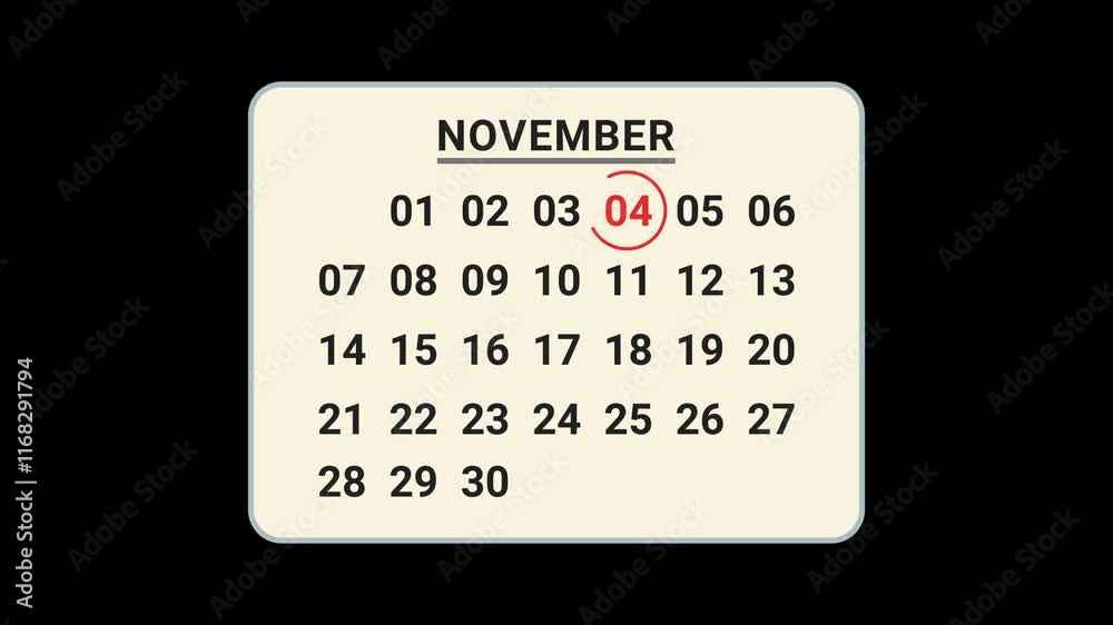 4 November Calendar Date Animation 4 November Calendar Date Animation