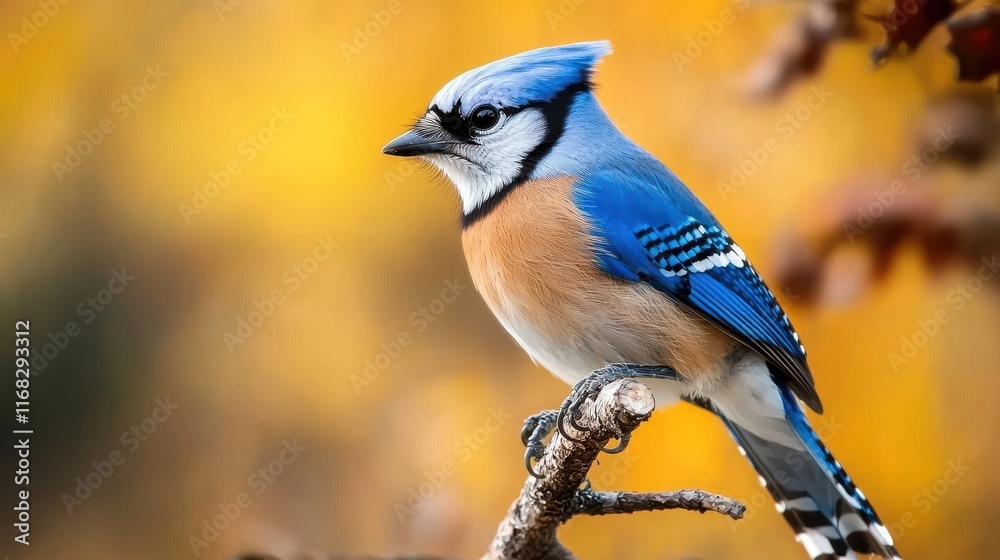 Obraz premium A blue and orange bird is perched on a branch