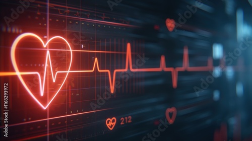 Close-up of a glowing heart icon on a digital screen. Online health services, Telemedicine, Innovation, Digital medical platform, World Heart Day photo