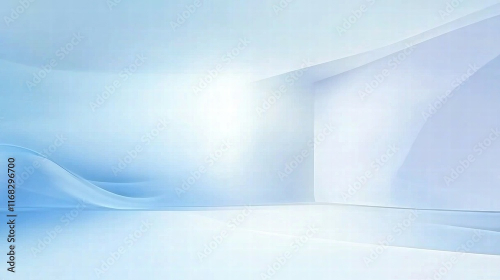 A serene, abstract space with soft blue tones and smooth curves.