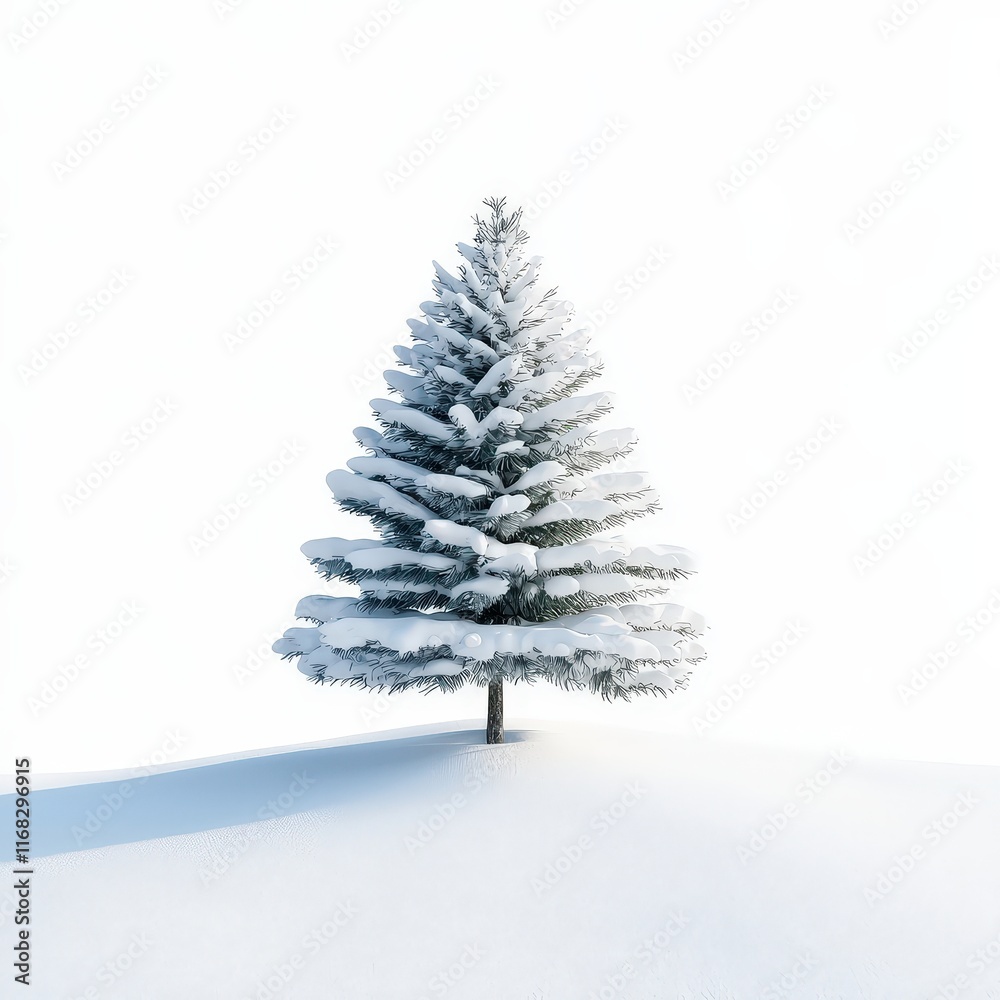Fototapeta premium a fir tree with snow, winter scene, oil painting style, cool tones, isolated on white background