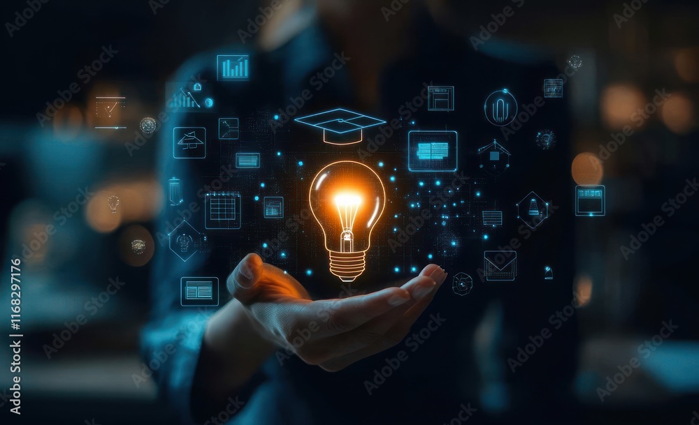 © video - E-Learning Graduate Certificate Program with Light Bulb Symbolizing Online Education and Digital Learning Tools