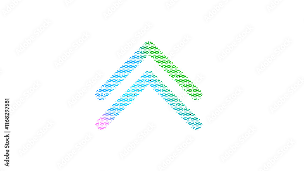 Icon chevron double up is made up of LED square shapes. There are bright diodes and there are black dead diodes Icon chevron double up is made up of LED square shapes. There are bright diodes and there are black dead diodes