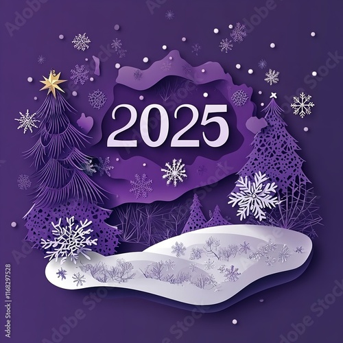 Happy New Year Card Design with Paper Cut Style

 photo