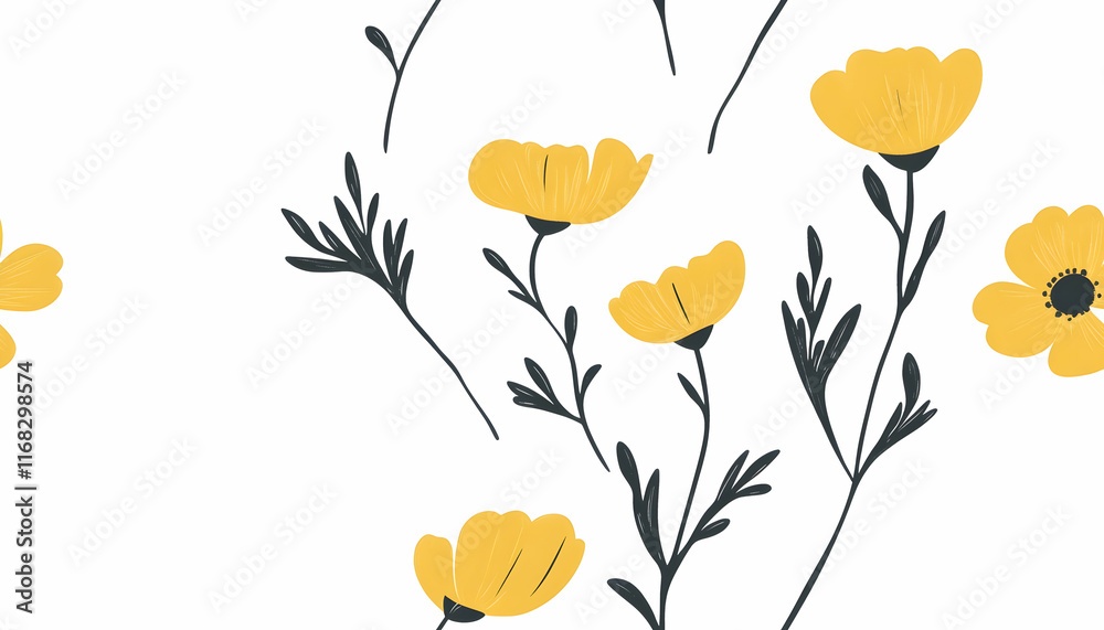 Naklejka premium Yellow Flower Illustration Botanical Print