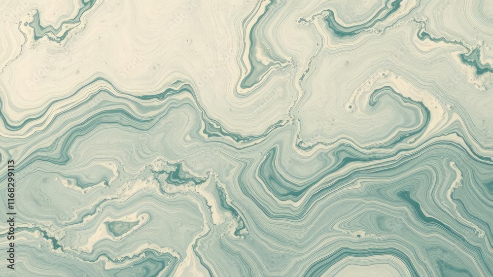 Fototapeta premium Abstract Swirling Teal and Beige Marble Texture Background for Design Projects
