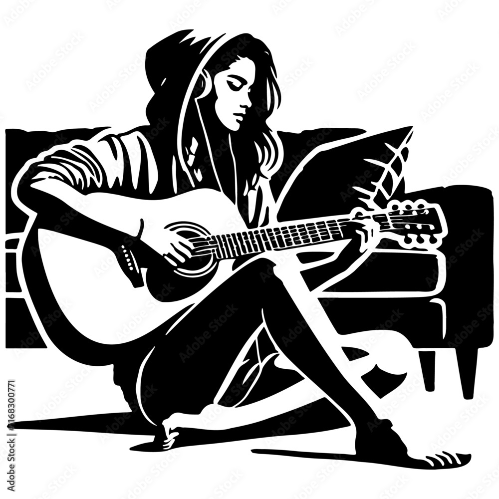 Fototapeta premium Woman Play Guitar Illustration.