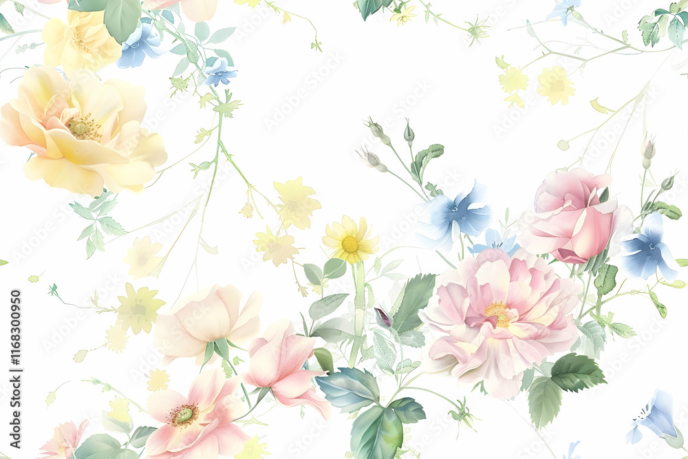 Obraz premium Pastel Floral Illustration: Delicate Roses and Blossoms