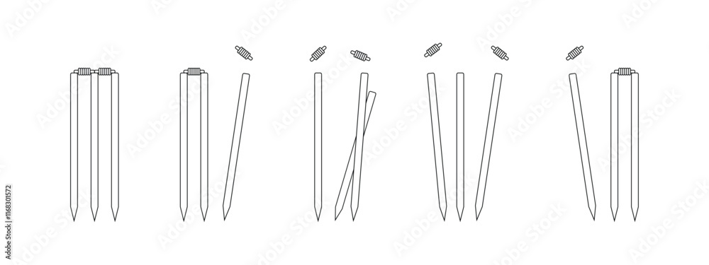 Realistic cricket wickets hit by red test ball. Cricket ball for a sports game stock vector illustration isolated on white background. Realistic cricket wickets hit by red test ball. Cricket ball for a sports game stock vector illustration isolated on white background.