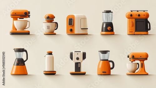 Array of Modern Orange Kitchen Appliances