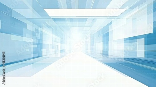 A futuristic, abstract design featuring light and geometric shapes in blue tones.