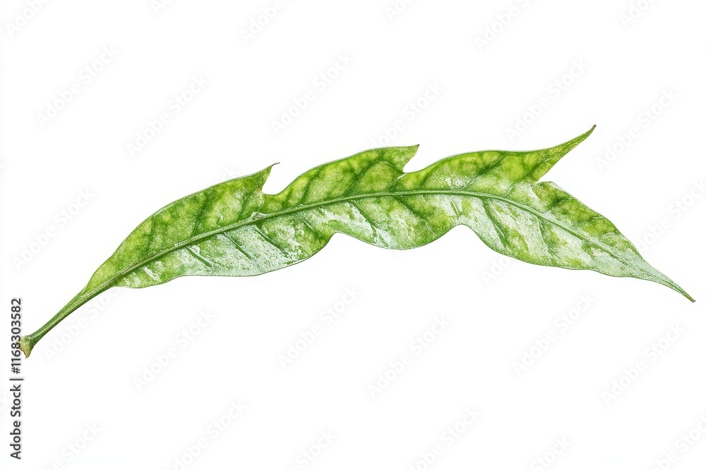 Obraz premium Single variegated leaf isolated on white.