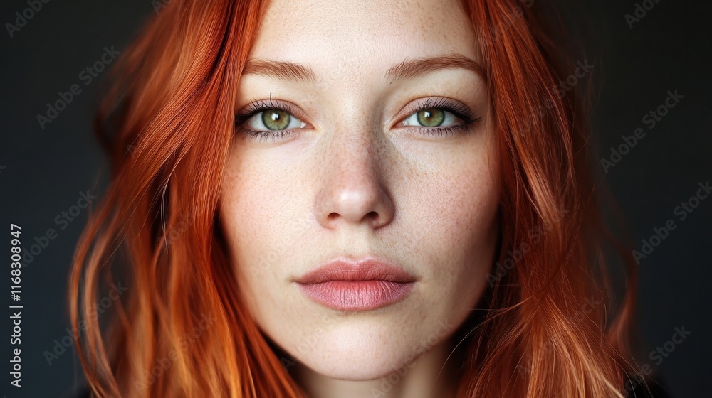 Fototapeta premium Close-up portrait of a woman with striking red hair and green eyes