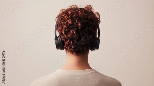 Person wearing headphones with no background distractions, ideal for virtual scenes and green screen work photo