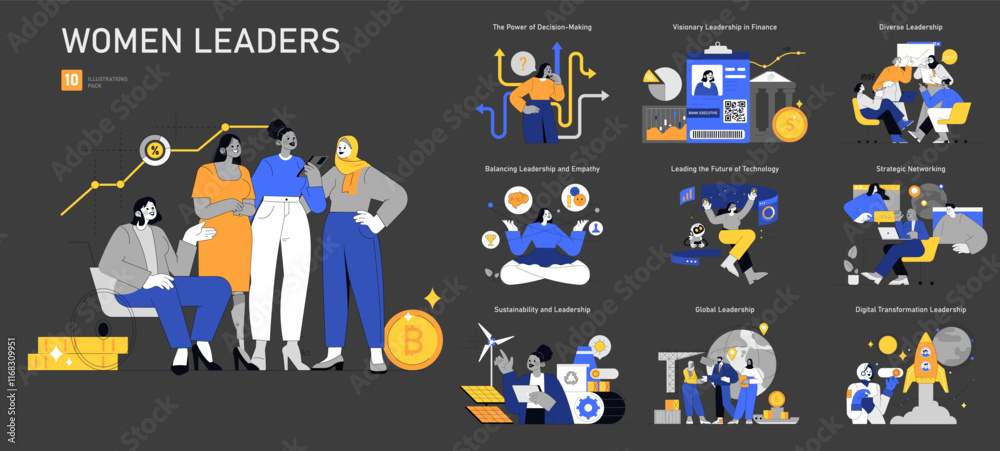 Fototapeta premium Women Leaders. Flat Vector Illustration