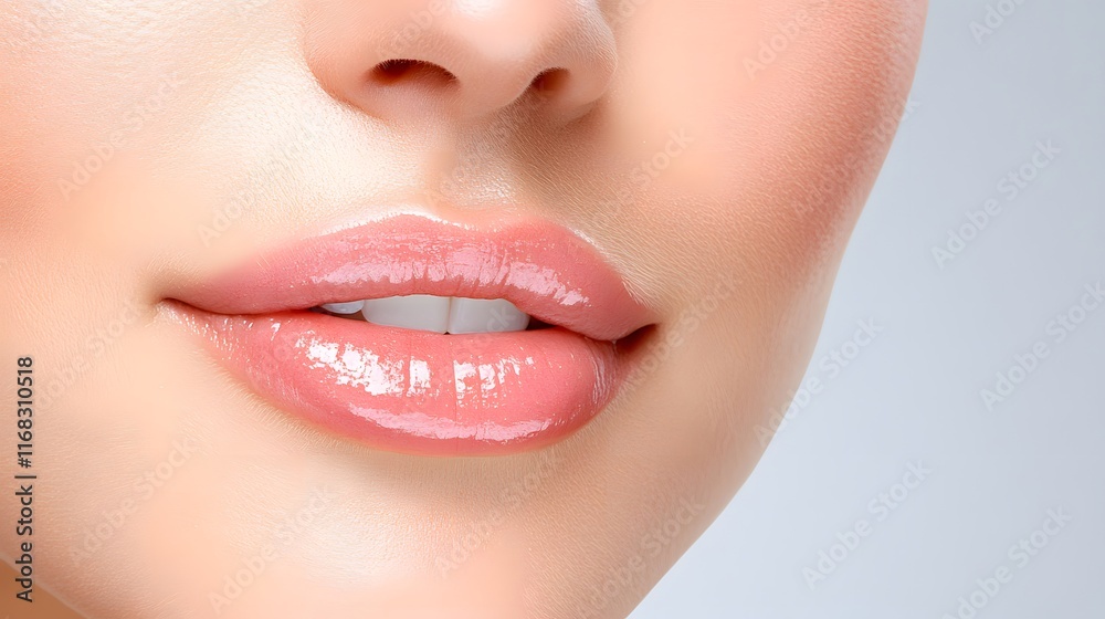 Obraz premium Close-up beauty shot of glossy lips studio photography soft lighting female model high-resolution portrait