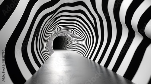Wallpaper Mural Abstract black and white striped tunnel leading to a dark space. Torontodigital.ca