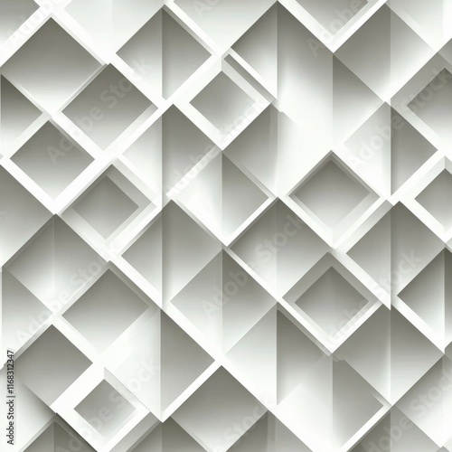 Geometric Pattern Design Featuring 3D Square Shapes and Shadows on Light Grey Background