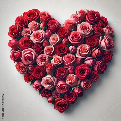 Image is a digital photograph featuring a heart-shaped arrangement of roses. The layout is symmetrical, with the roses tightly packed (4)_Nero AI_Photo