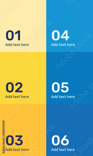 Business infographic template. 6 steps key highlights, step by step breakdown. Can be used for process diagram, presentations, workflow layout, banner, flow chart, info graph.