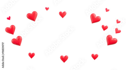 Red Hearts Romantic Frame: A scattering of glossy red hearts forms a charming frame, perfect for Valentine's Day, love messages, or romantic designs.  