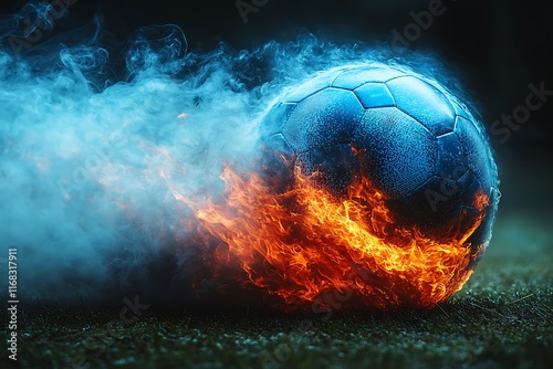 Fiery Soccer Ball Soars Through a Storm of Smoke and Fire