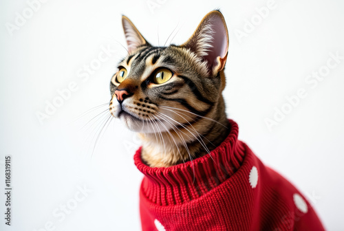 Cat wearing red sweater