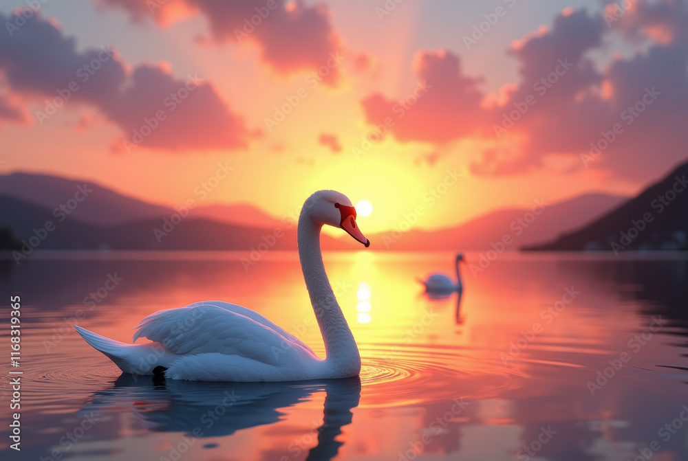 Fototapeta premium Tranquil Sunset with a Swan