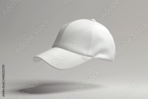 White baseball cap mockup, floating, isolated on grey background. photo