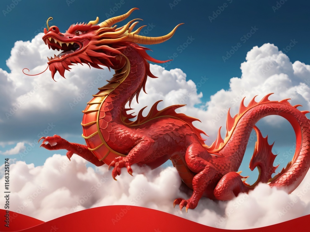 Majestic Red Dragon Soaring Above Clouds Majestic Red Dragon Soaring Above Clouds