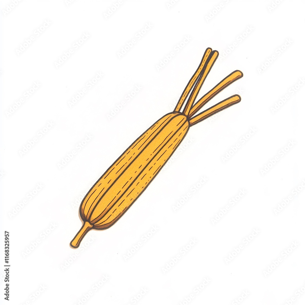 Obraz premium Vibrant Hand-Drawn Illustration of a Golden Corn Cob on White. AI Generated