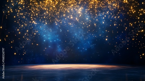 Wallpaper Mural Golden Lights Falling on a Dark Blue Stage Torontodigital.ca