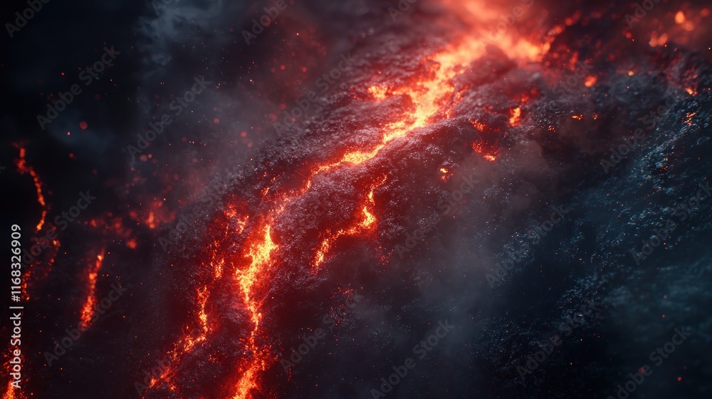 Fototapeta premium Molten Lava Flow: Fiery River of Destruction
