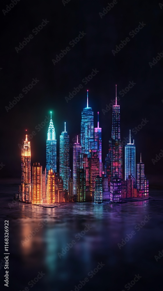 Fototapeta premium neon urban landscape with futuristic skyscrapers glowing at night 