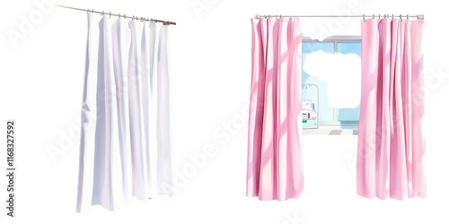 Medical tools surgical concept. Elegant white and pink curtains enhance a cozy interior, allowing natural light to brighten the room beautifully. photo