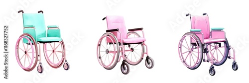 Medical tools surgical concept. Collection of colorful wheelchairs, showcasing different designs for mobility and accessibility in healthcare and everyday life.
