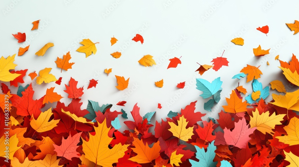 Autumn Leaves: Layers of falling autumn leaves in various colors. paper cut Art Style 3d Autumn Leaves: Layers of falling autumn leaves in various colors. paper cut Art Style 3d